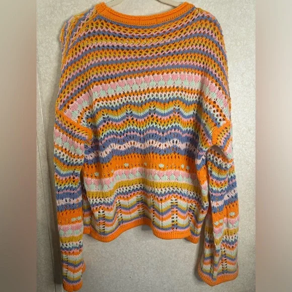 Melody Rainbow Striped Multi Color Women Sweater XL Loose Knit Colorful - Picture 7 of 9
